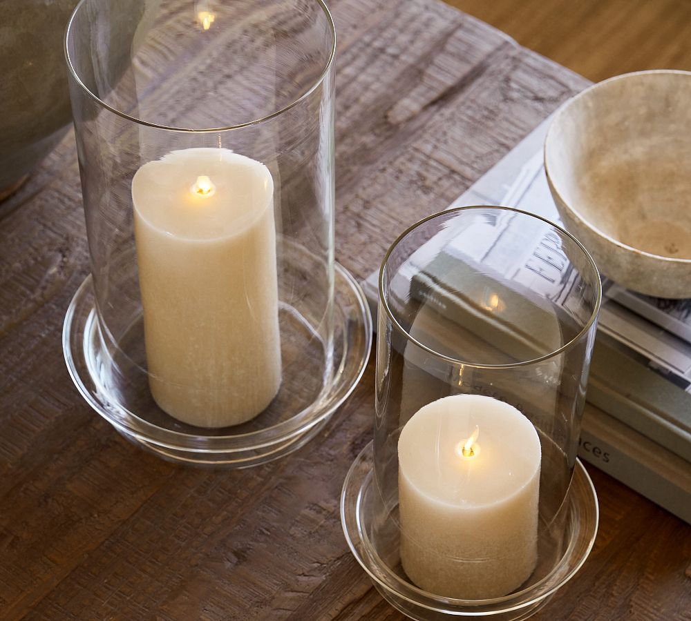 Pottery Barn Premium Flickering Flameless Wax Pillar Candle - Salt Washed