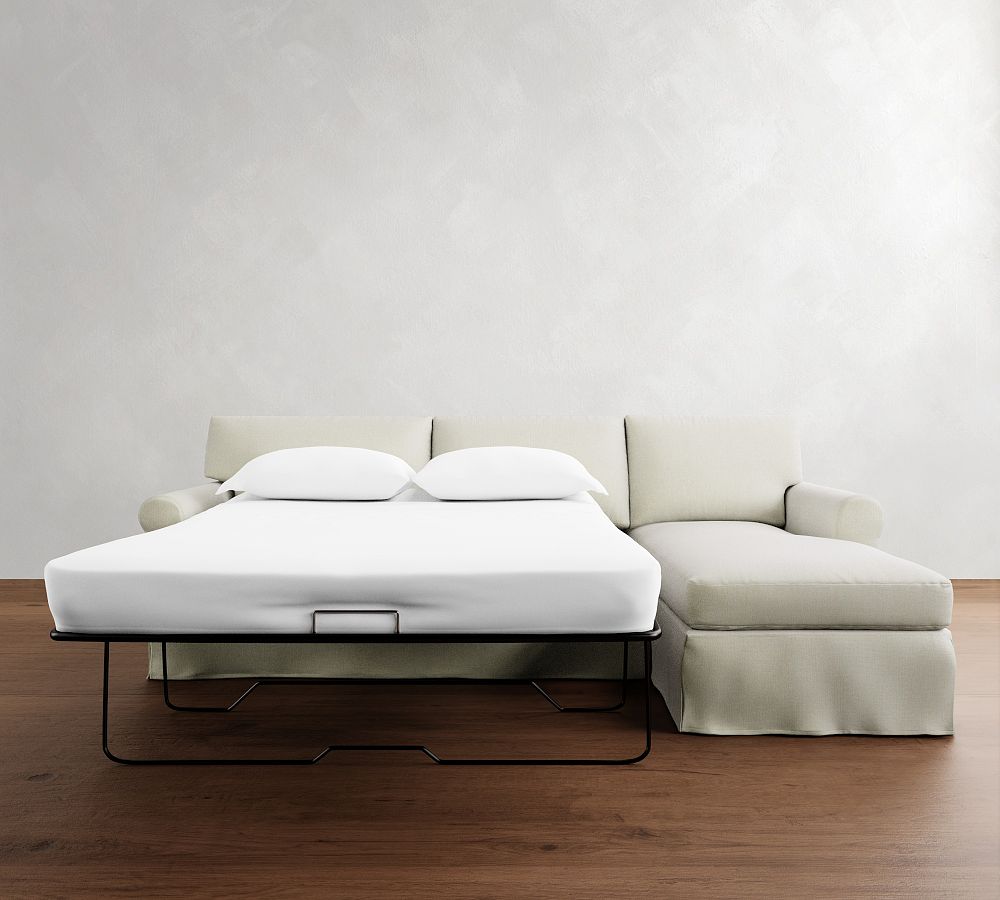 Pottery Barn York Roll Arm Slipcovered Chaise Sleeper Sectional (119")