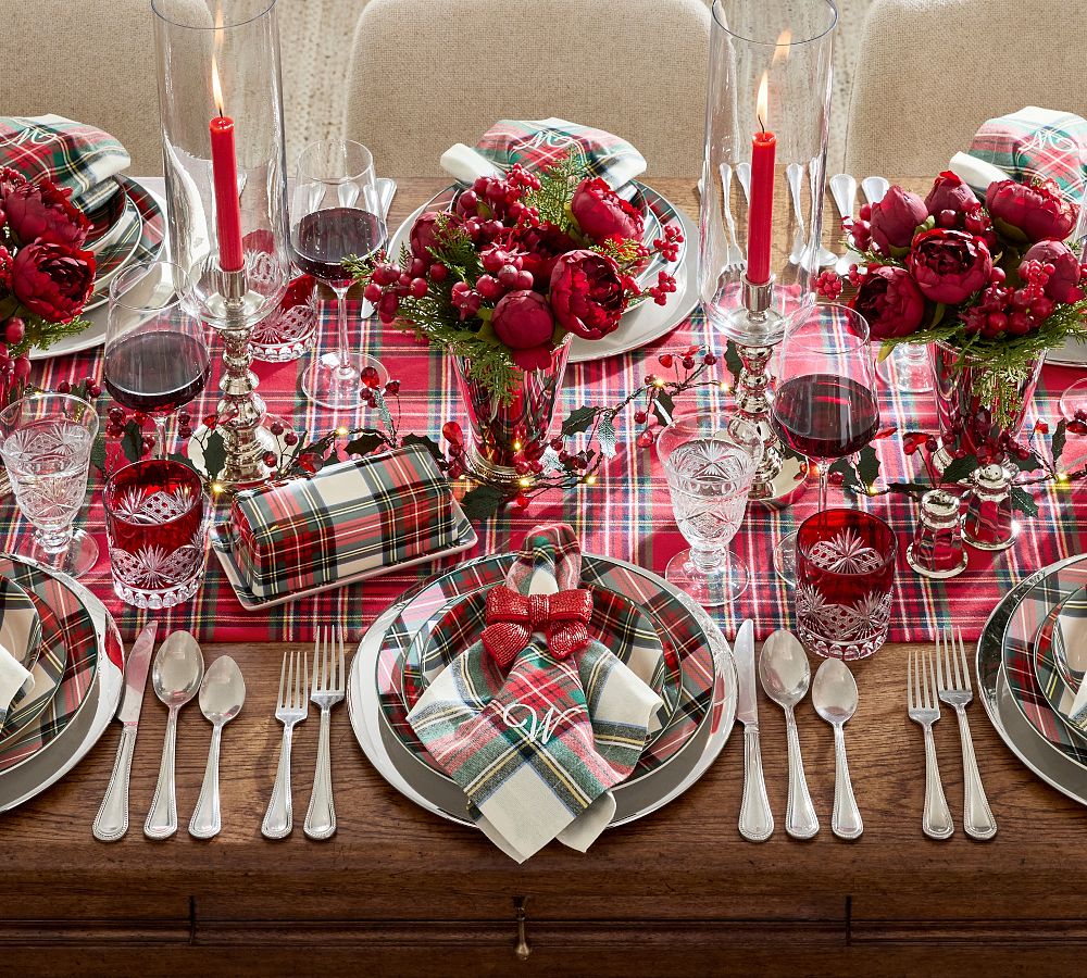 Pottery Barn Stewart Plaid Cotton Table Runner
