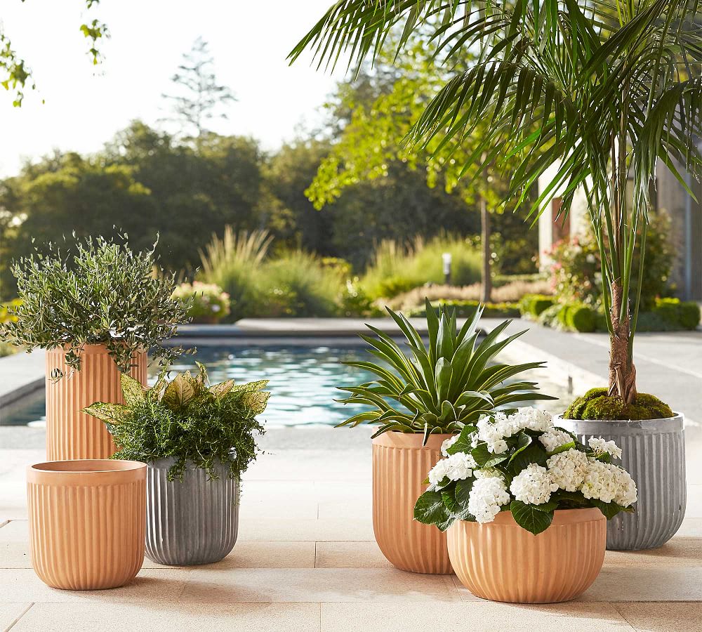 Pottery Barn Concrete Fluted Outdoor Planters