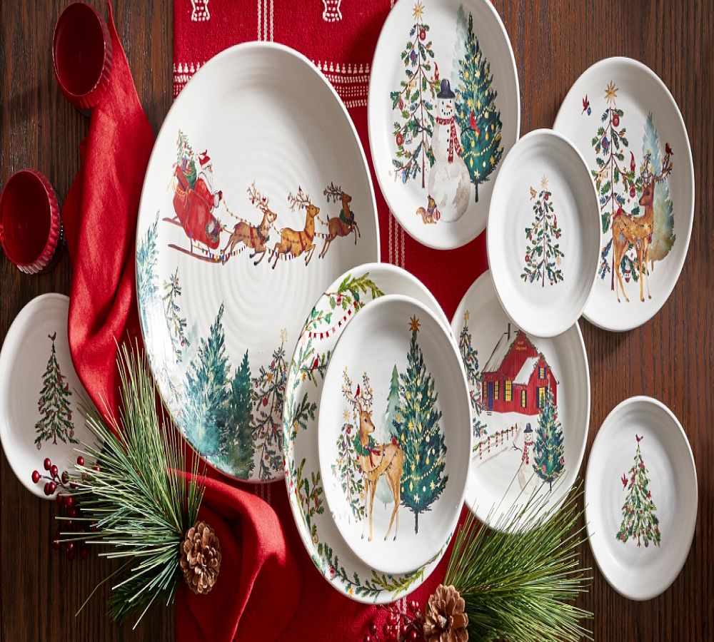 Pottery Barn Christmas in the Country Stoneware Appetizer Plates - Set of 8