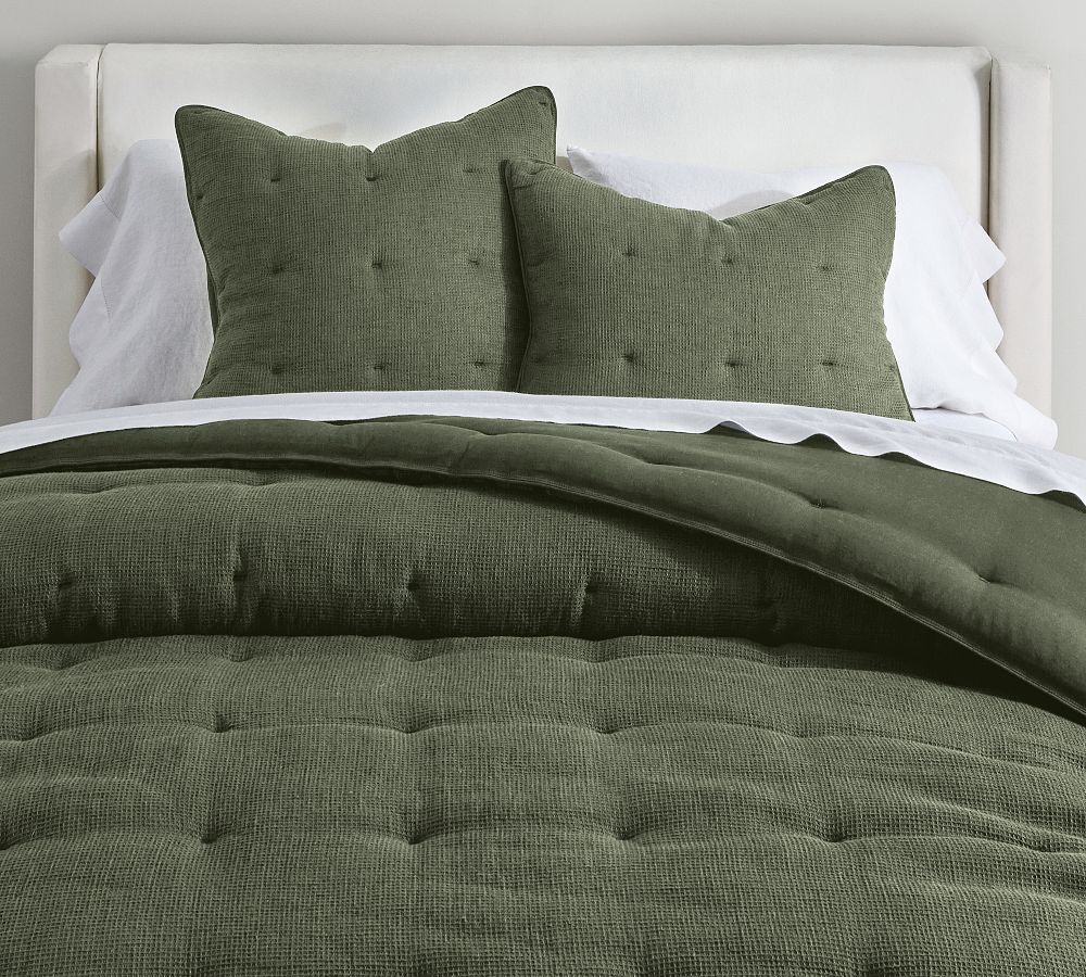 Pottery Barn European Flax Linen Tufted Waffle Comforter