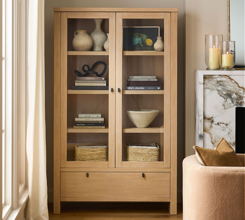 Pottery Barn Modern Farmhouse Glass Cabinet with Drawers