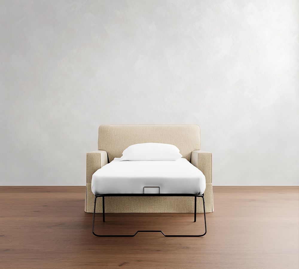 Pottery Barn Buchanan Square Arm Slipcovered Twin Sleeper Sofa with Memory Foam Mattress (54")