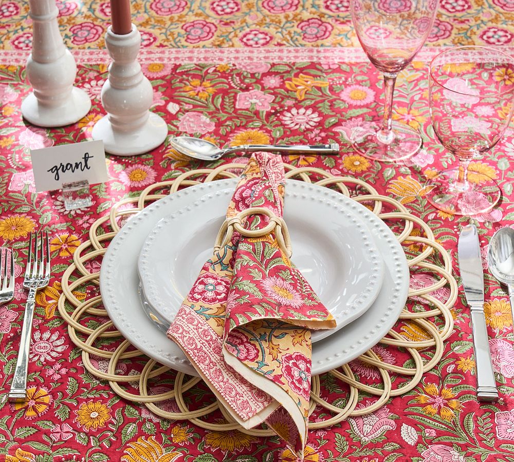 Pottery Barn Annalise Block Print Reversible Cotton Placemats - Set of 4