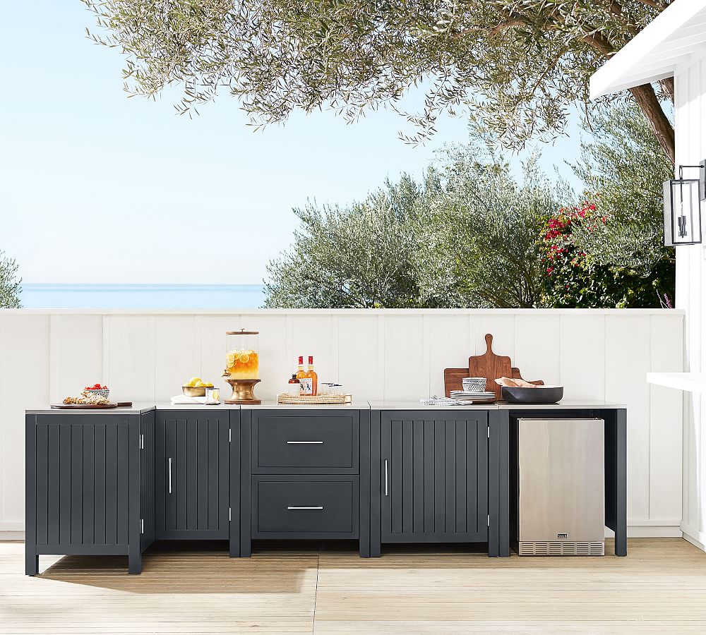 Pottery Barn Indio Metal Outdoor Kitchen Two-Drawer & Single-Door Cabinet (62")