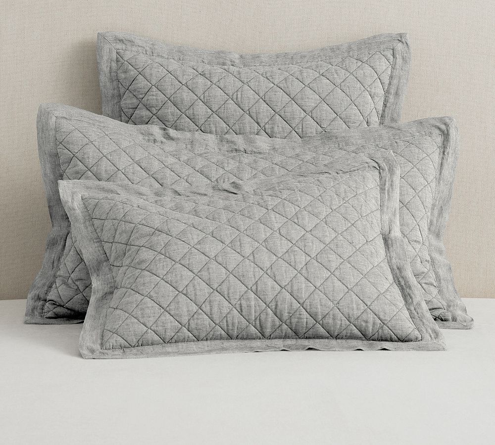 Pottery Barn Belgian Flax Linen Diamond Quilt