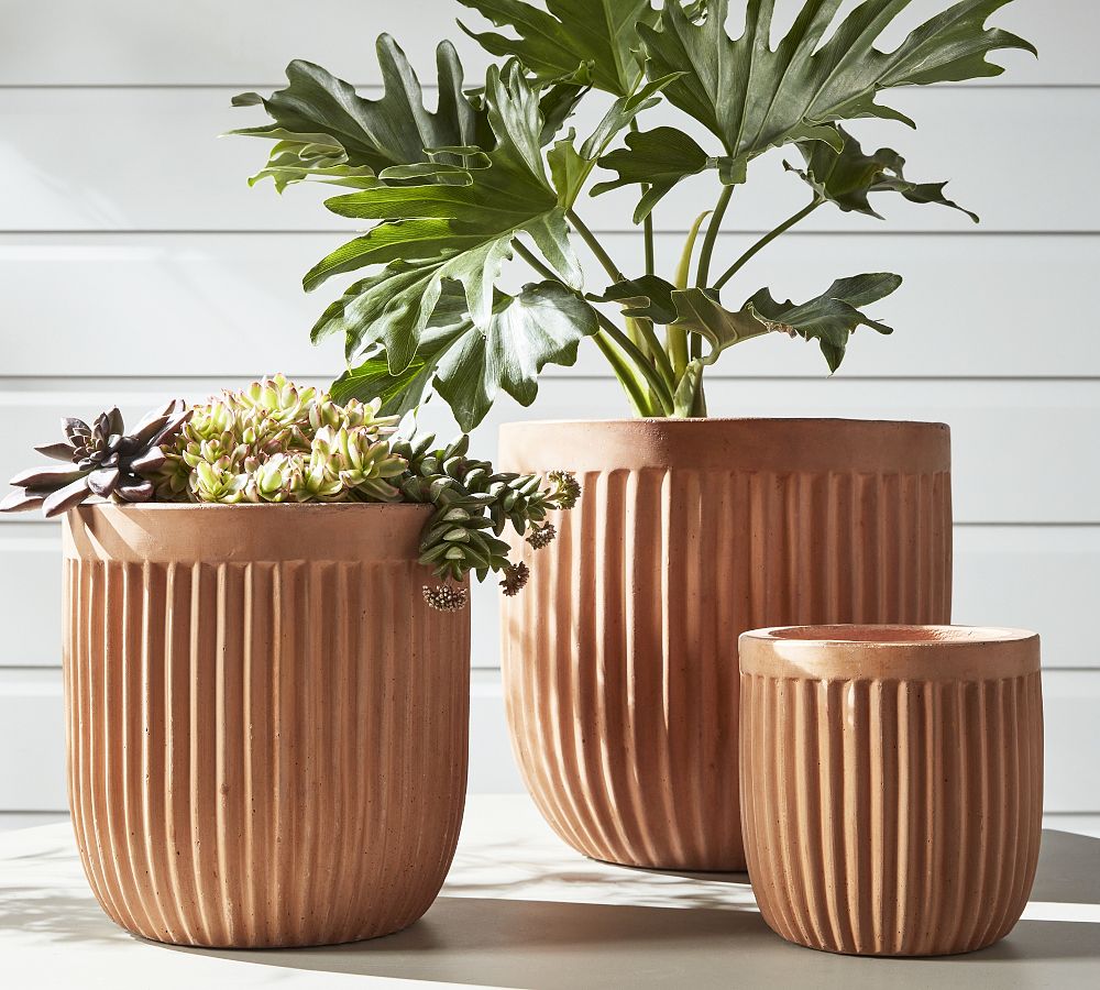 Pottery Barn Concrete Fluted Outdoor Planters
