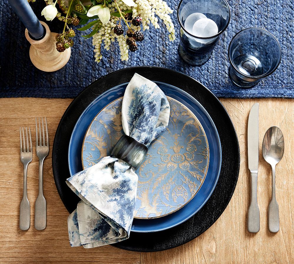 Pottery Barn Stella Damask Stoneware Salad Plates - Set of 4