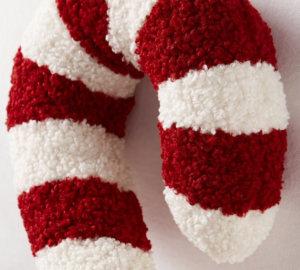 Pottery Barn Cozy Teddy Faux Fur Candy Cane Shaped Pillow