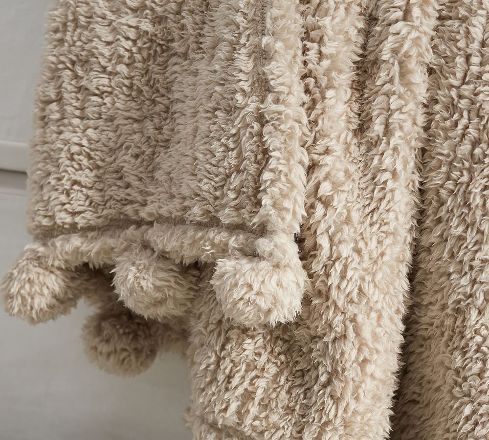 Pottery Barn Cozy Pom Pom Sherpa Throw