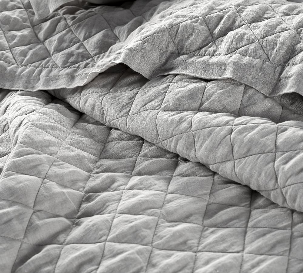 Pottery Barn Belgian Flax Linen Diamond Quilt