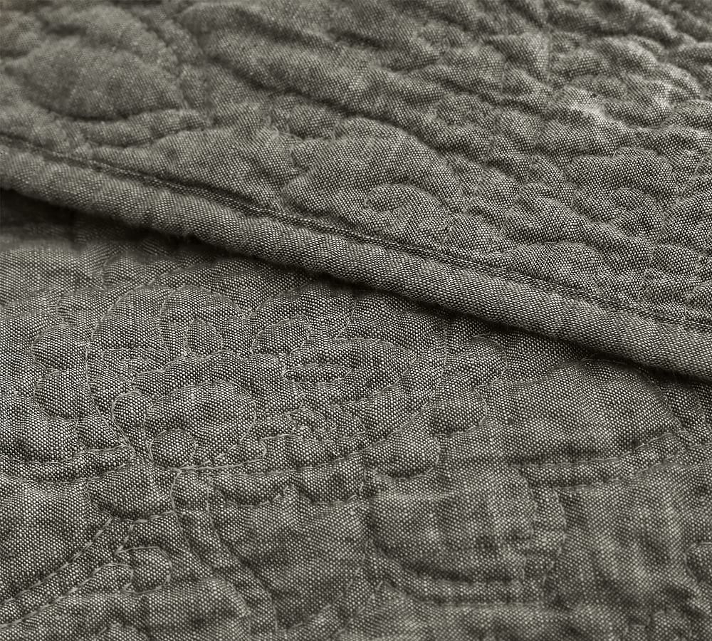 Pottery Barn Belgian Flax Linen Floral Stitch Quilt