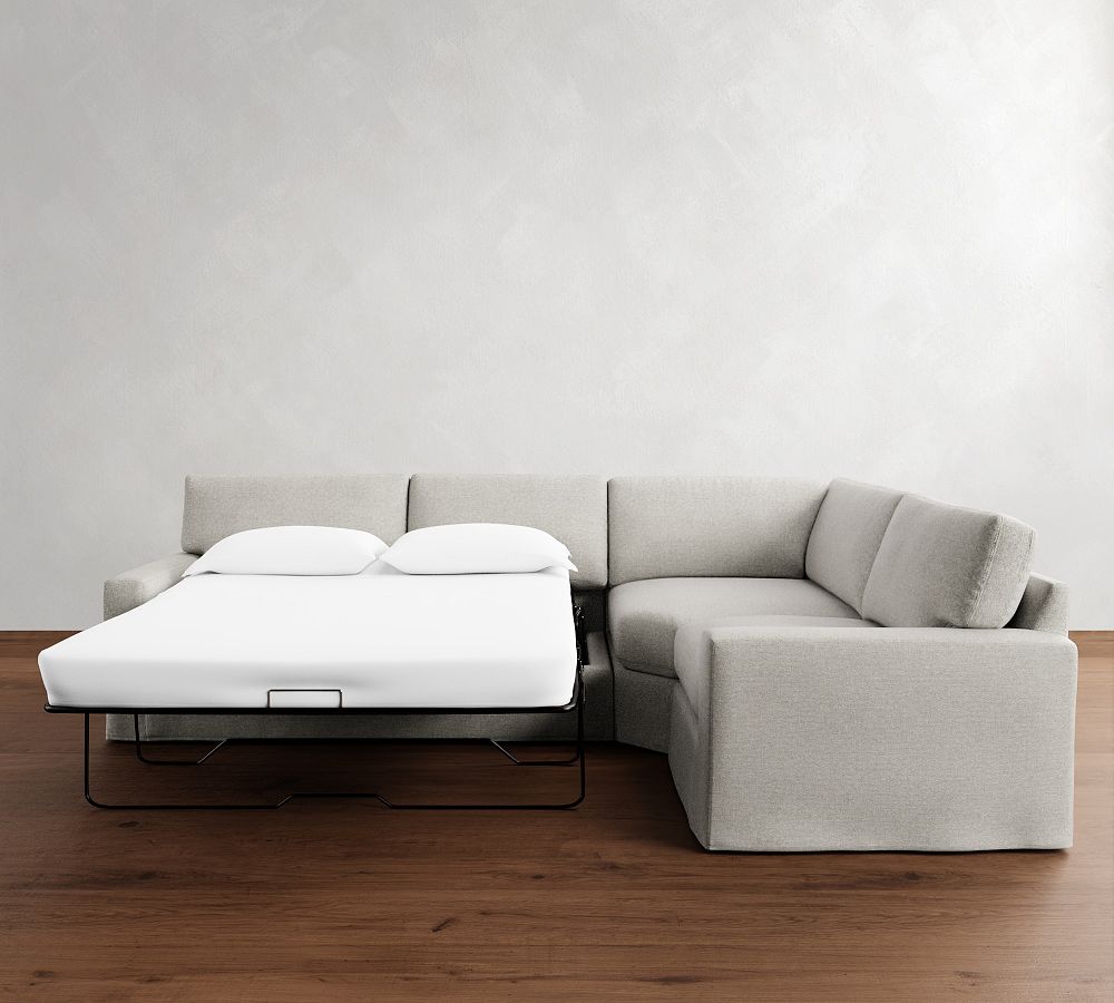 Pottery Barn PB Comfort Modern Square Arm Slipcovered 3-Piece Wedge Sleeper Sectional (119")