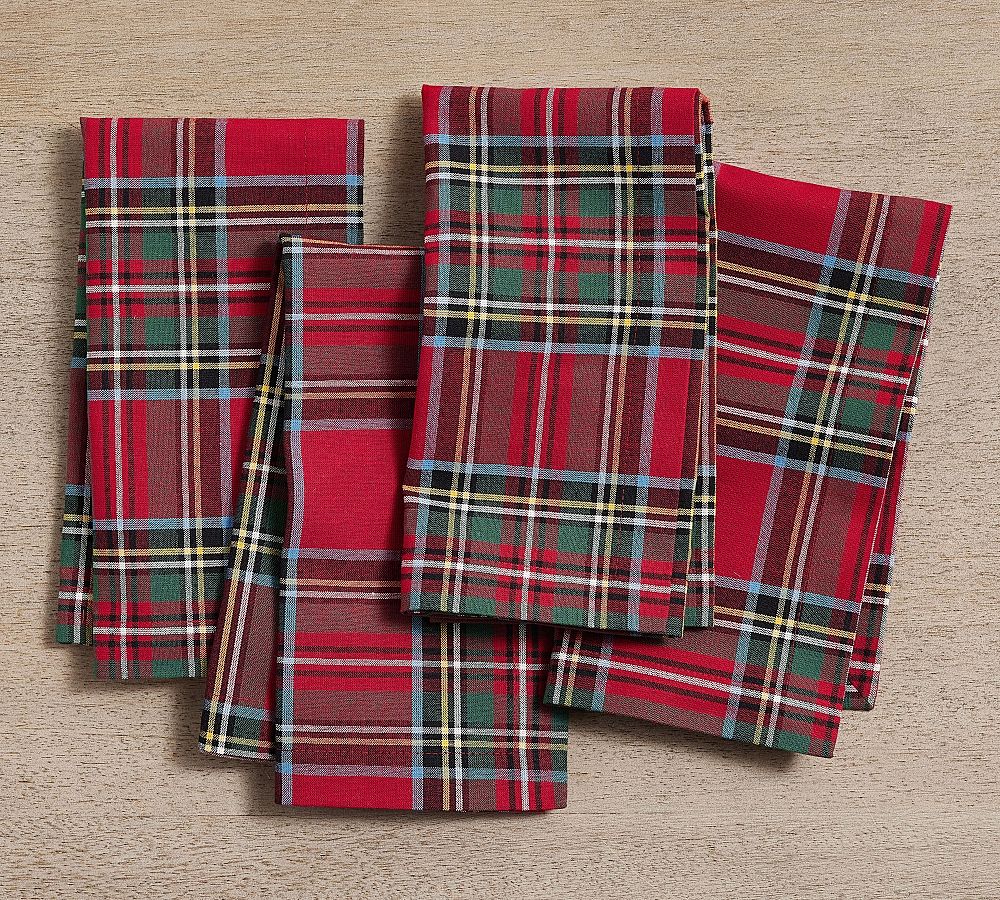 Pottery Barn Stewart Plaid Cotton Napkins - Set of 4