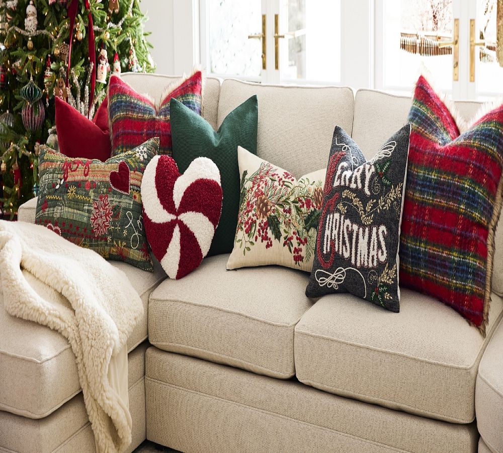 Pottery Barn Stewart Plaid with Faux Fur Back Pillow