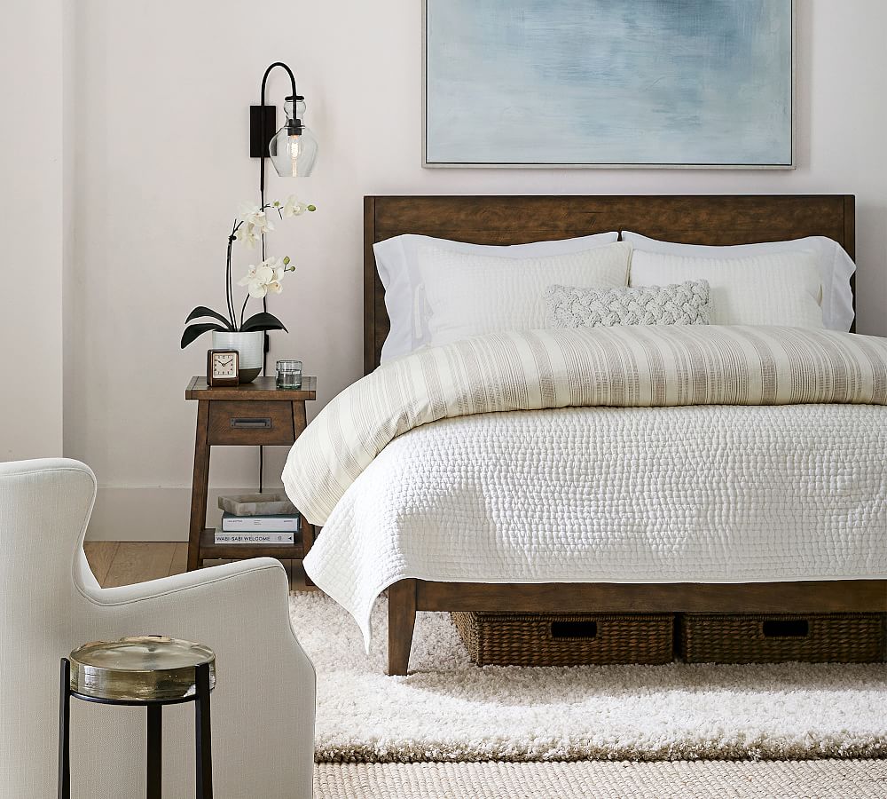 Pottery Barn Pick-Stitch Handcrafted Cotton Linen Quilt