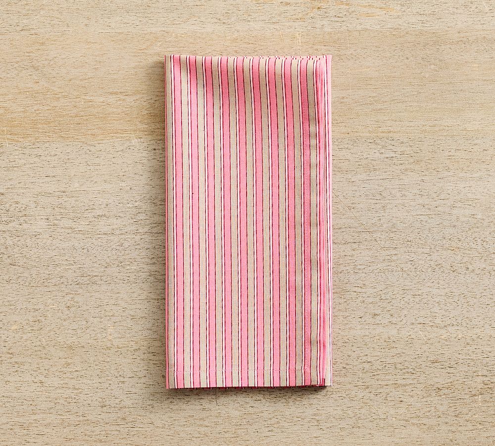 Pottery Barn Zeena Stripe Block Print Cotton Napkins - Set of 4