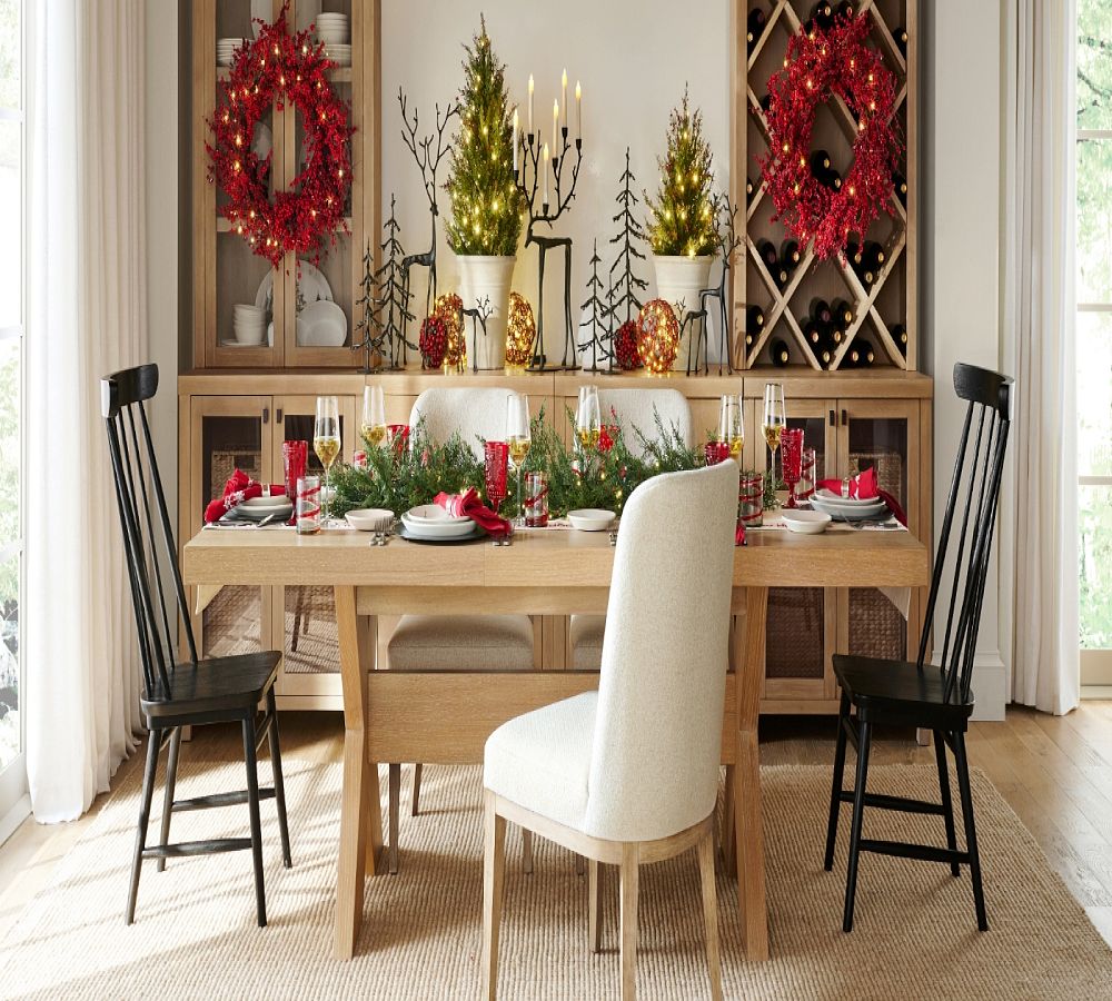 Pottery Barn Lit Faux Red Berry Wreath & Garland