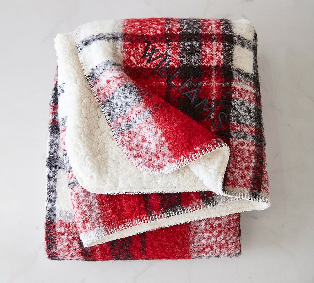 Pottery Barn Lodge Plaid Sherpa Back Throw