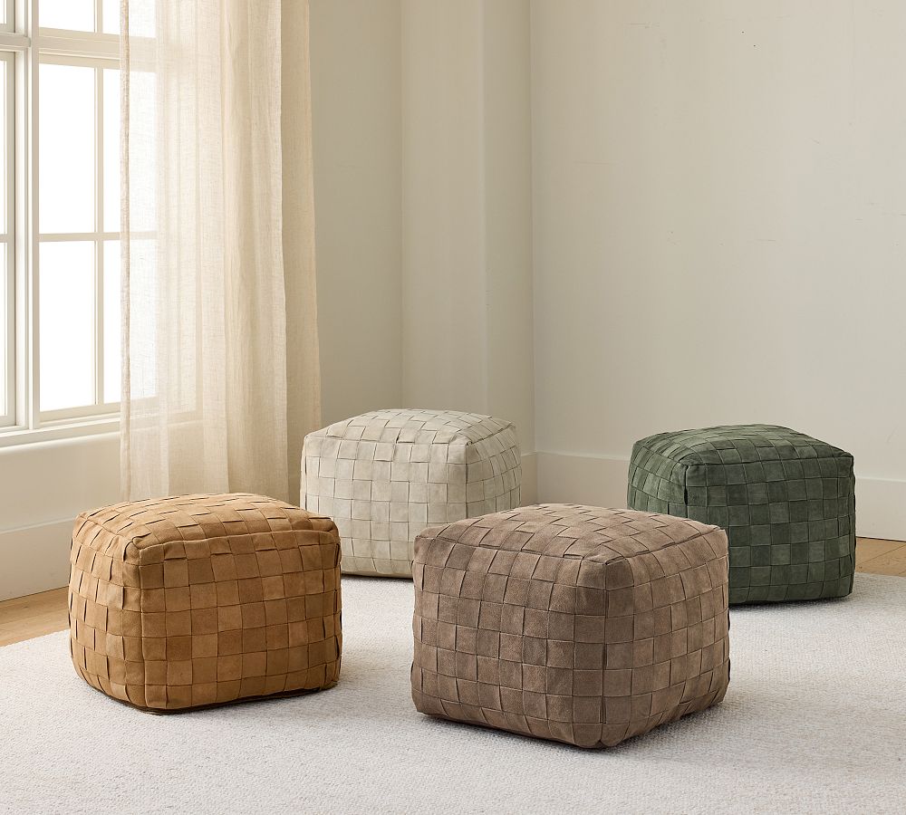 Pottery Barn Suede Basketweave Pouf