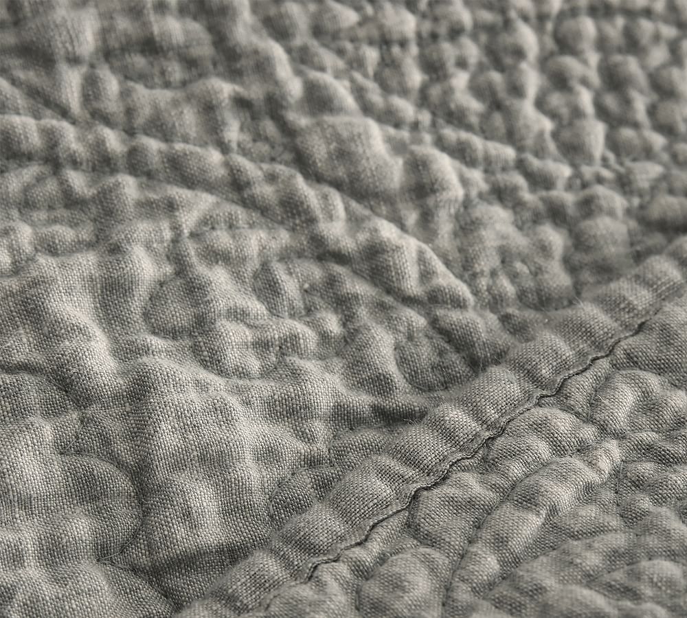 Pottery Barn Belgian Flax Linen Floral Stitch Quilt