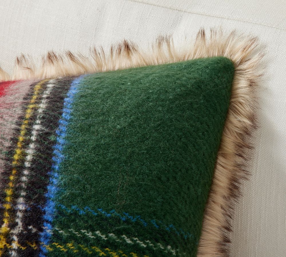 Pottery Barn Stewart Plaid with Faux Fur Back Pillow