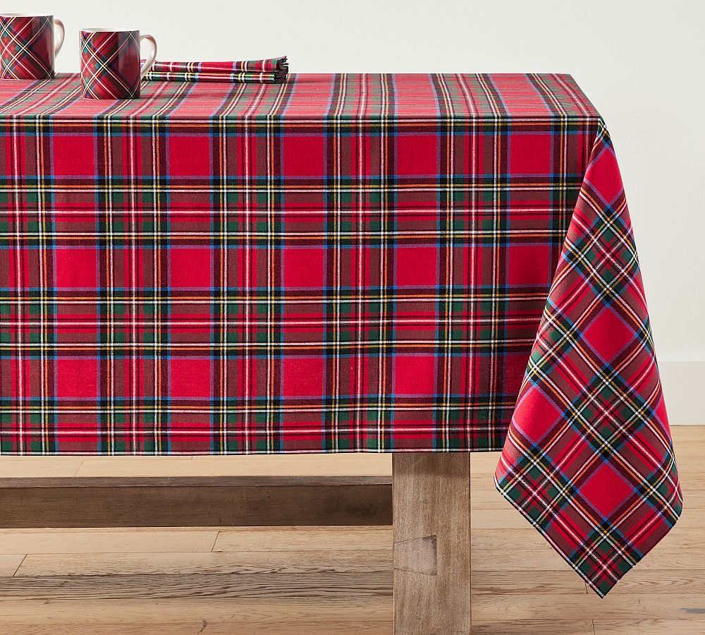 Pottery Barn Stewart Plaid Cotton Rectangular Tablecloth