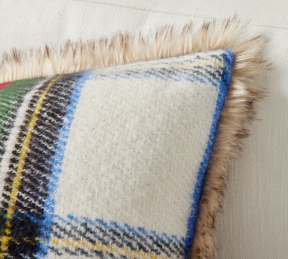 Pottery Barn Stewart Plaid with Faux Fur Back Pillow
