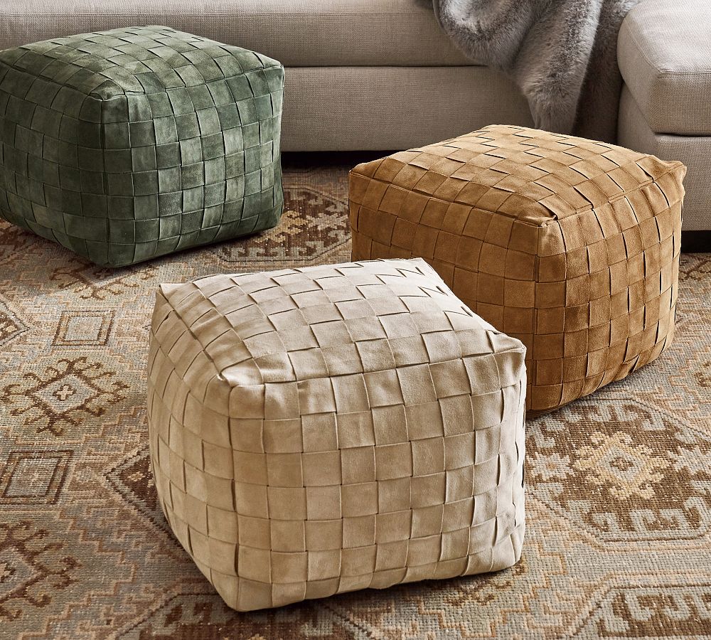Pottery Barn Suede Basketweave Pouf