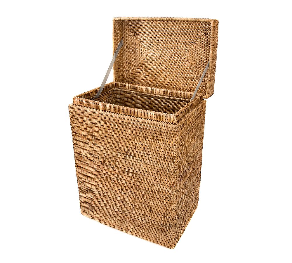 Pottery Barn Tava Handwoven Rattan Rectangular Hinged Hamper