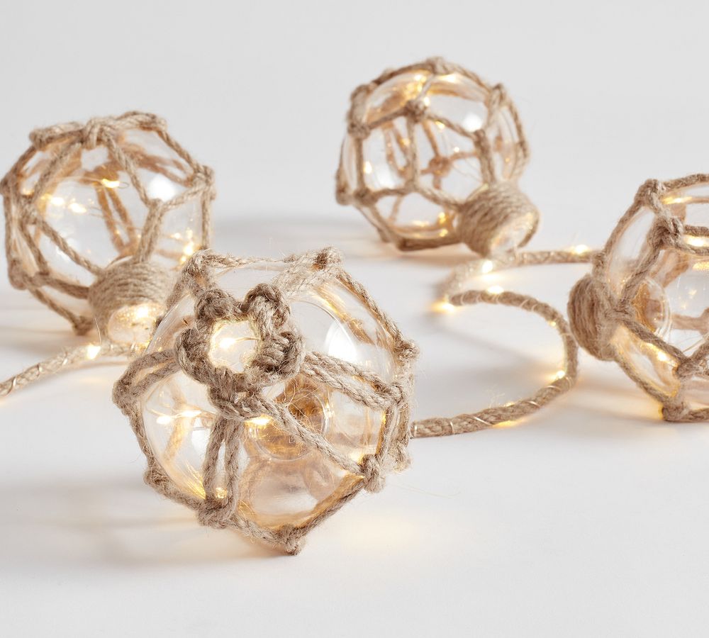 Pottery Barn Lit Jute Wrapped Orbs Garland