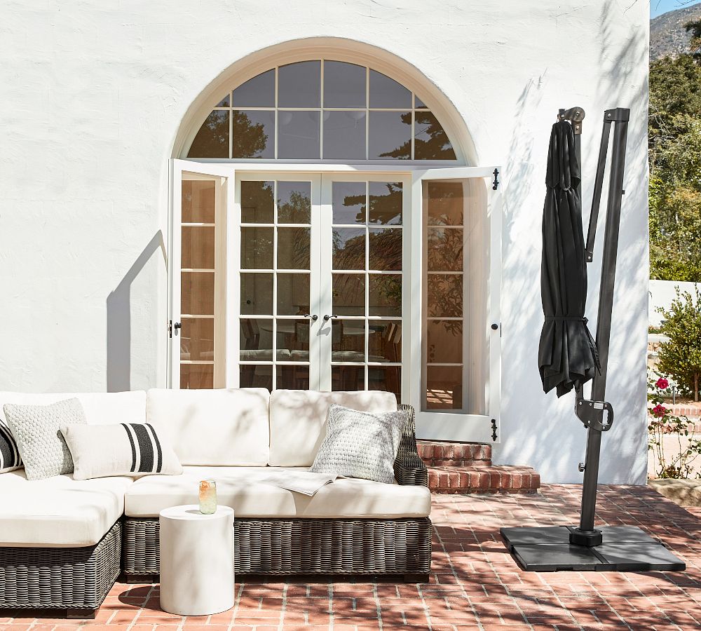 Pottery Barn 10' Round Cantilever Outdoor Patio Umbrella - Rustproof Aluminum Frame with Base
