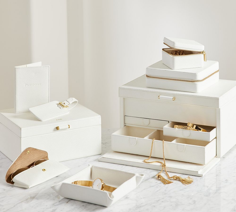 Pottery Barn Quinn Leather Jewelry Box - Shadow Printed