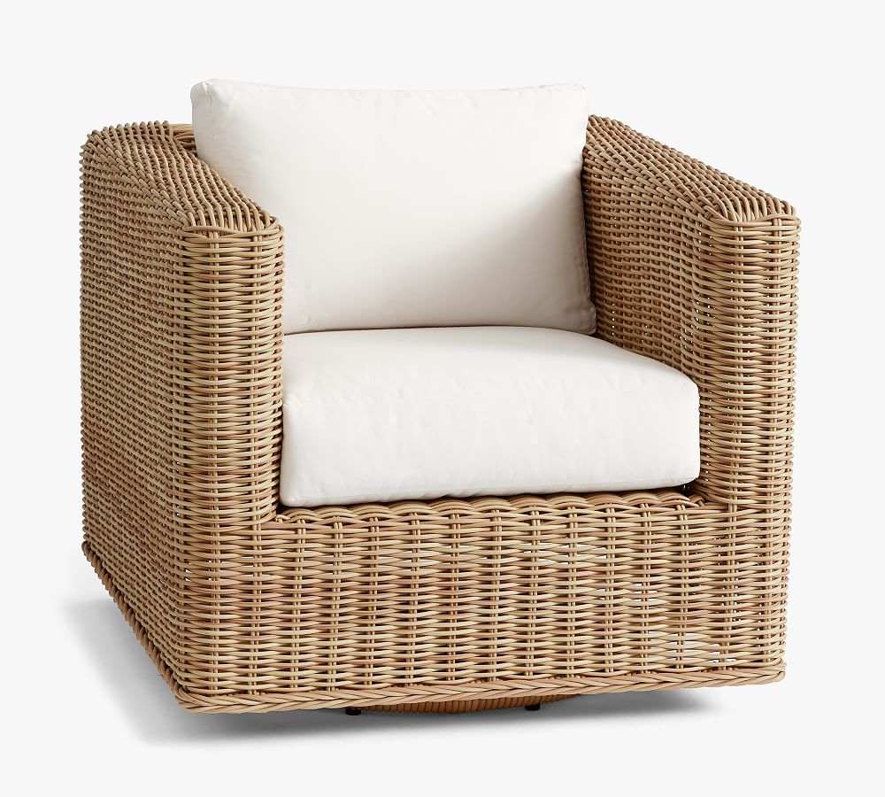Pottery Barn Huntington Wicker Square Arm Swivel Outdoor Lounge Chair