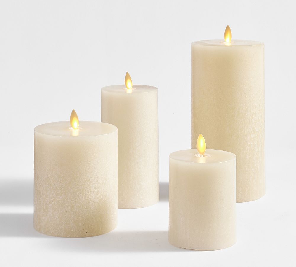 Pottery Barn Premium Flickering Flameless Wax Pillar Candle - Salt Washed
