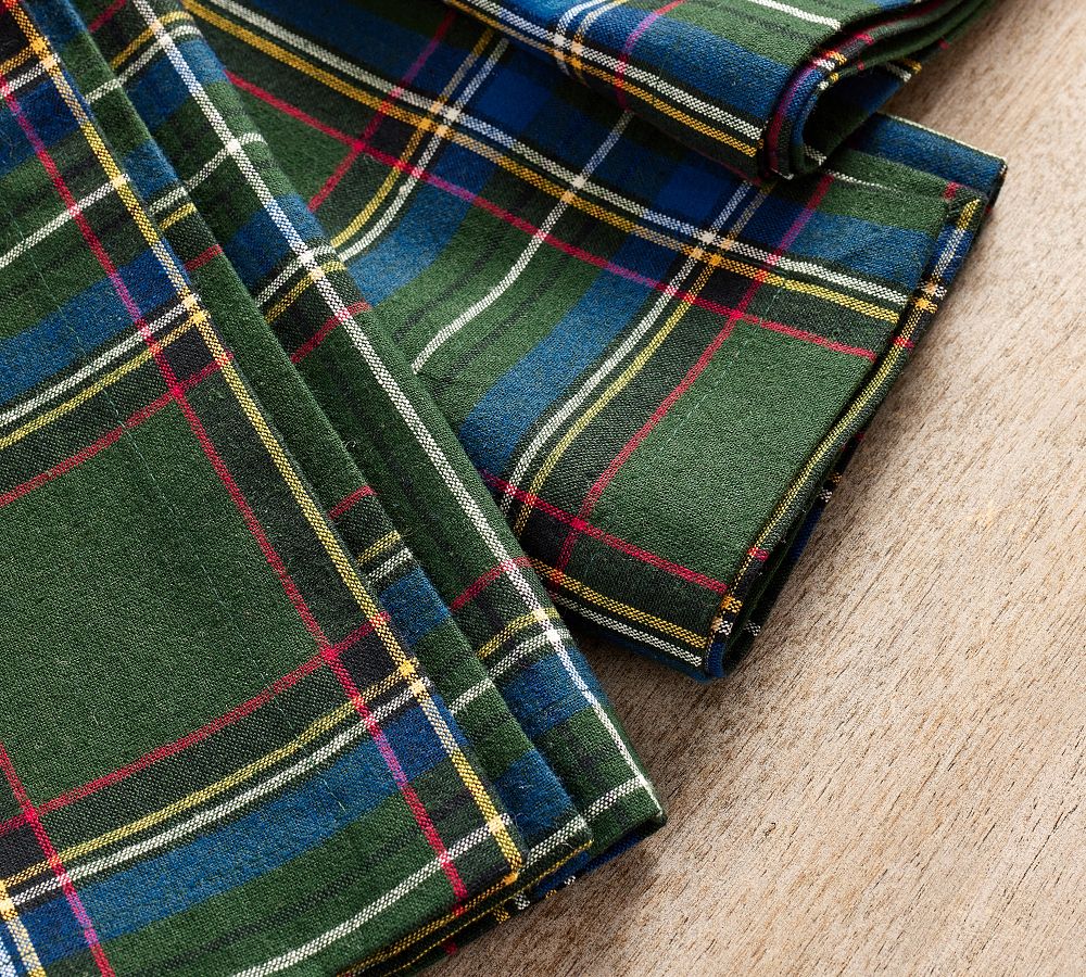 Pottery Barn Stewart Plaid Cotton Napkins - Set of 4