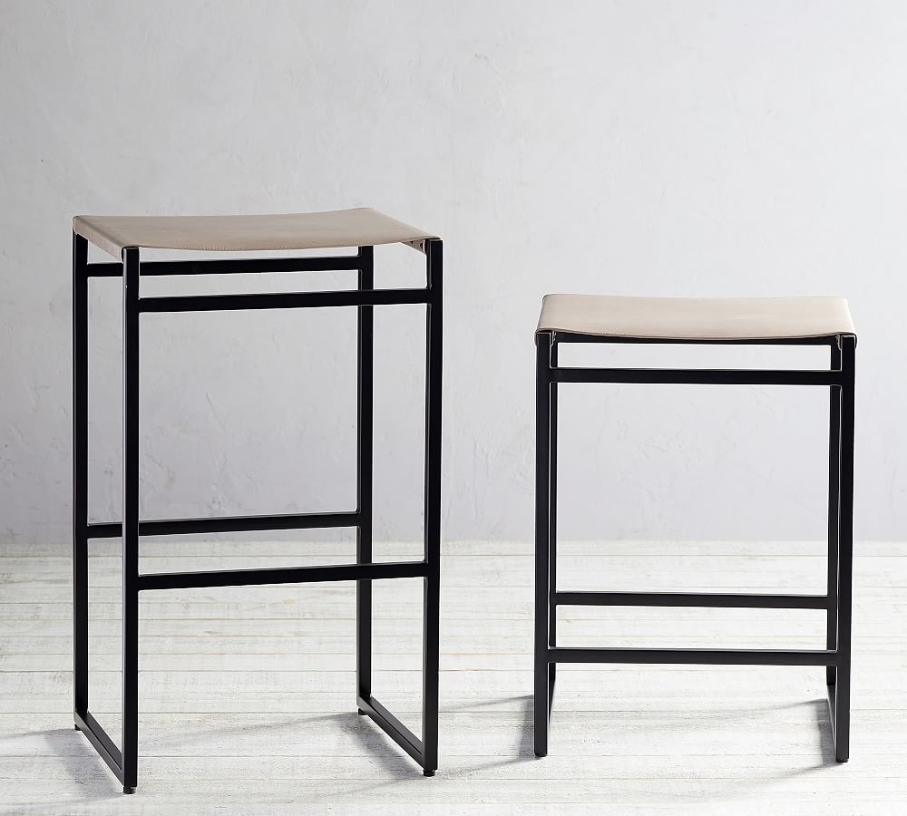 Pottery Barn Hardy Backless Leather Stool