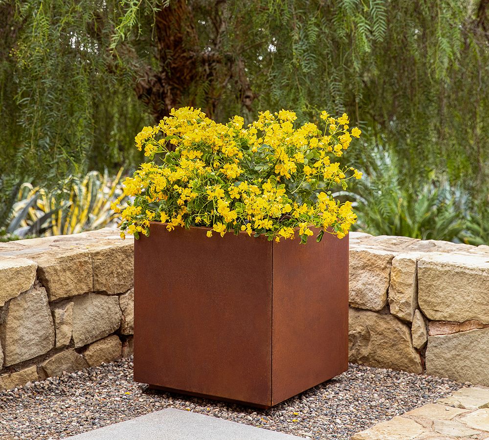Pottery Barn Cube Outdoor Planters - Corten Steel