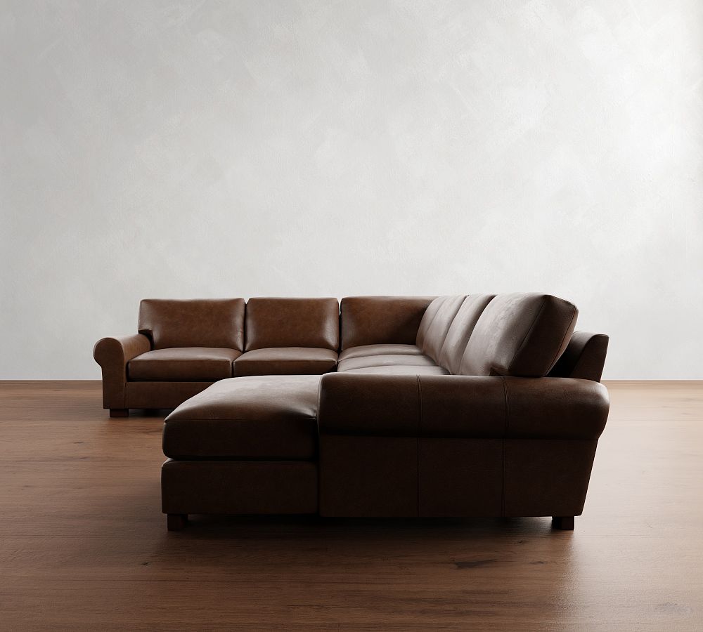 Pottery Barn Turner Roll Arm Leather 4-Piece Chaise Sectional (140"-144")