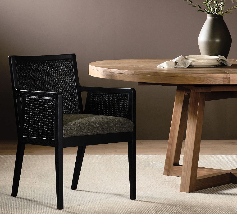 Pottery Barn Lisbon Cane Leather Dining Armchair