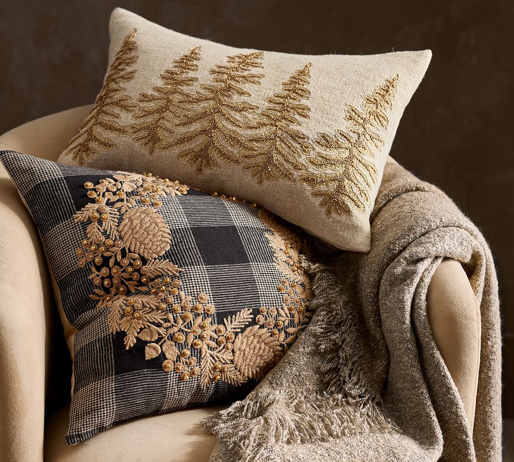 Pottery Barn Treeline Embellished Lumbar Pillow