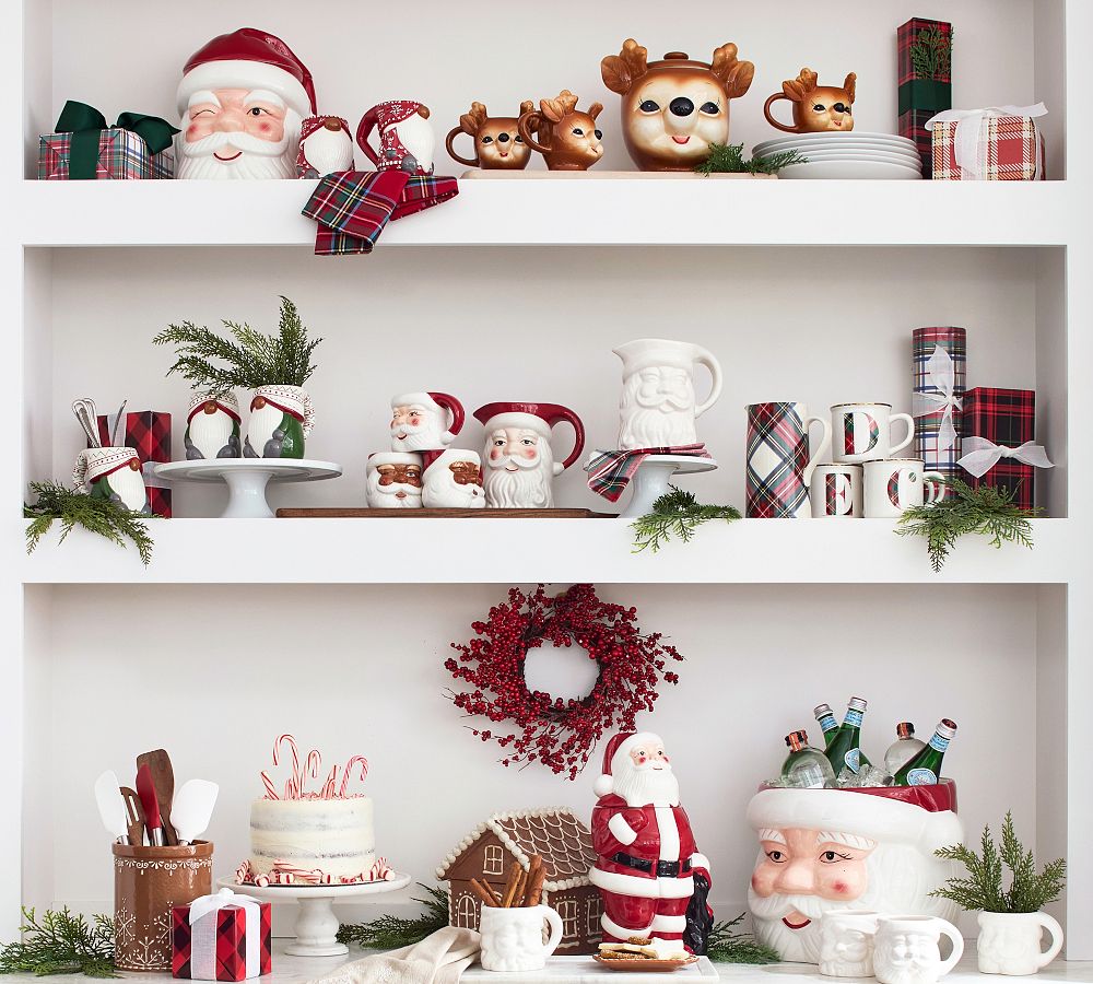 Pottery Barn Santa Claus Ceramic Mugs - White Glaze
