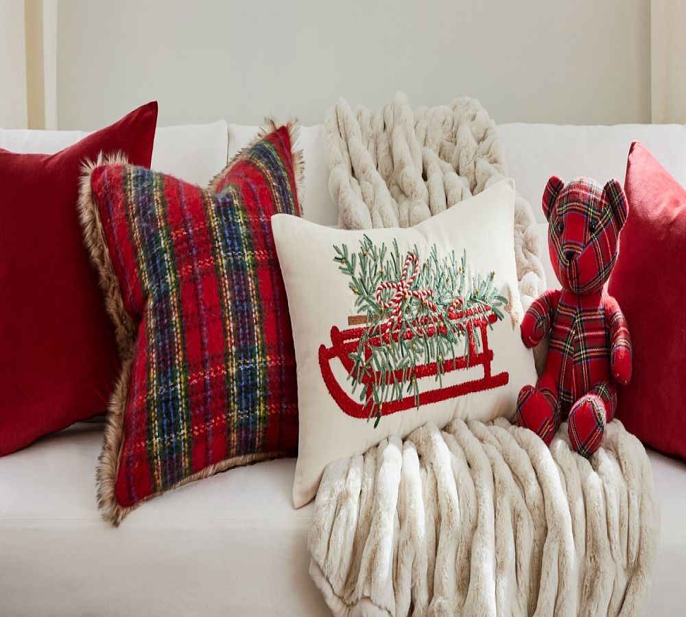 Pottery Barn Stewart Plaid with Faux Fur Back Pillow