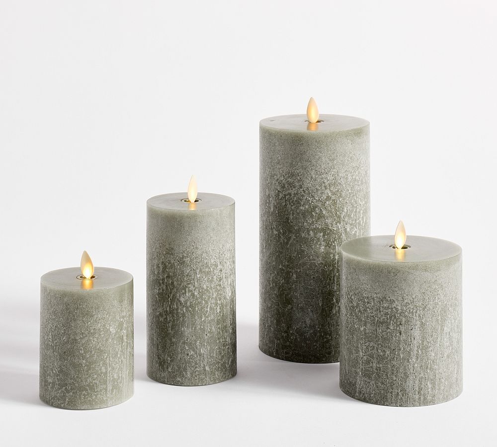 Pottery Barn Premium Flickering Flameless Wax Pillar Candle - Salt Washed