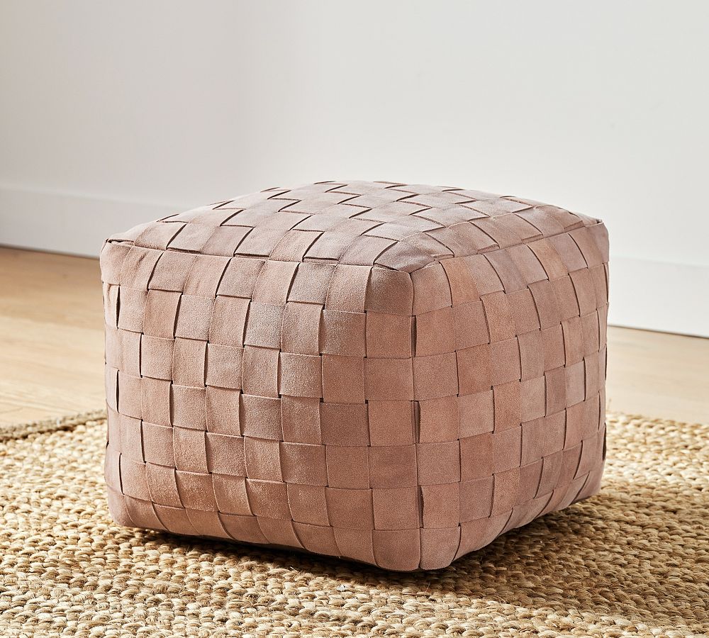 Pottery Barn Suede Basketweave Pouf