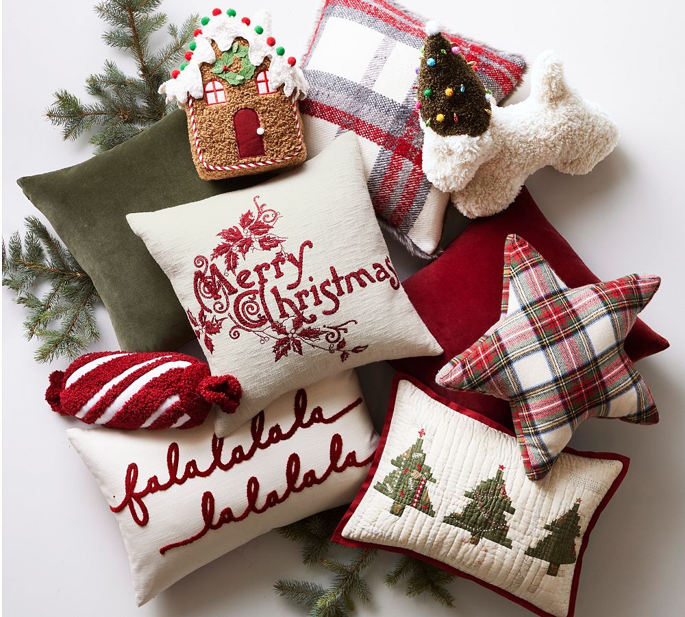 Pottery Barn Cozy Teddy Peppermint Twist Candy Shaped Pillow