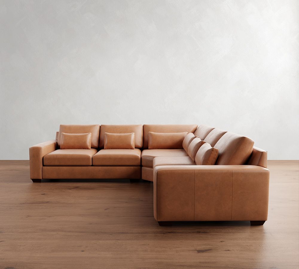 Pottery Barn Big Sur Square Arm Deep Seat Leather 3-Piece L-Shaped Wedge Sectional (129")