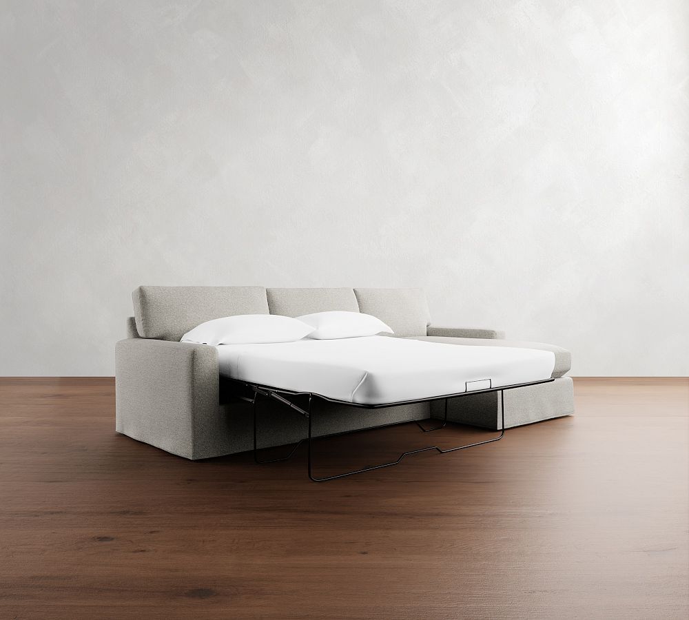 Pottery Barn PB Comfort Modern Square Arm Slipcovered Chaise Sleeper Sectional (108")