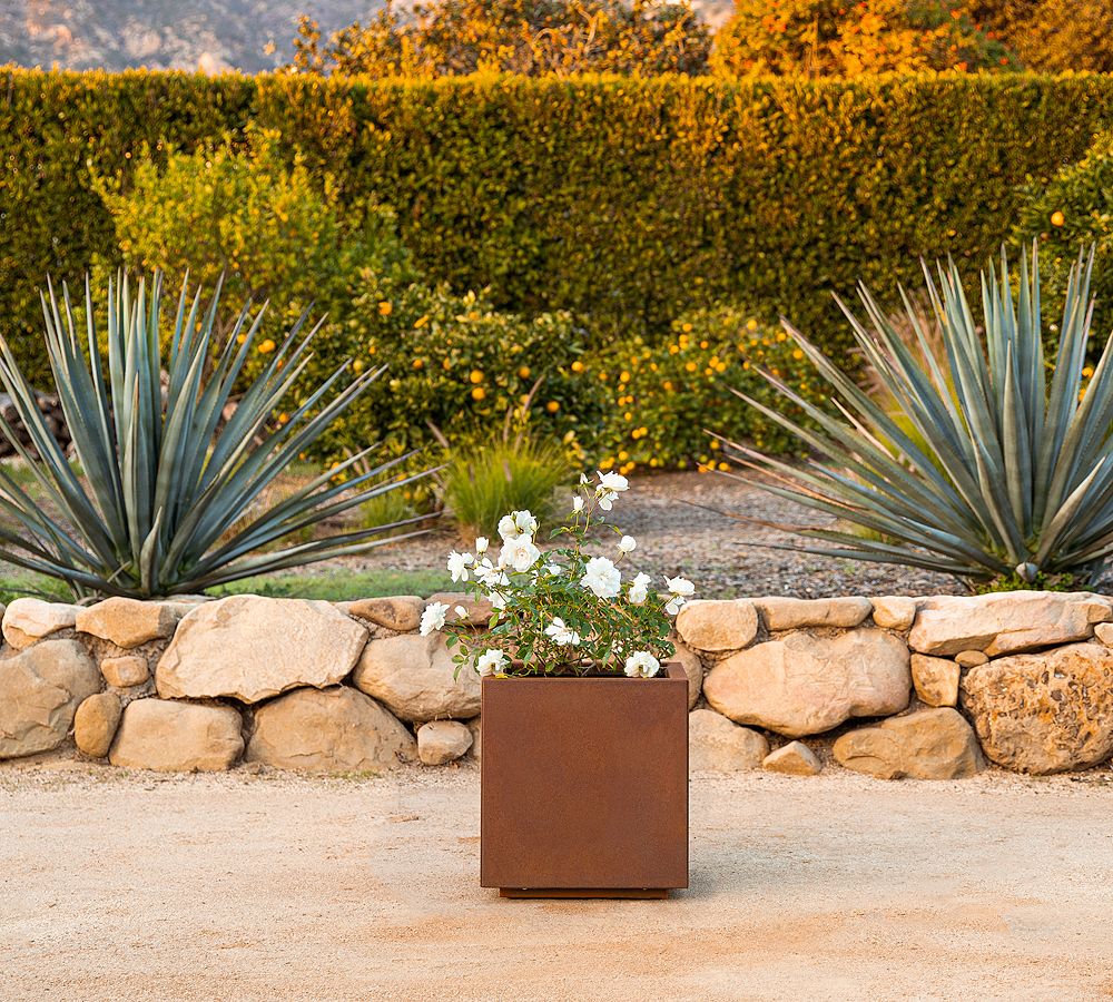 Pottery Barn Cube Outdoor Planters - Corten Steel